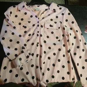 Pink polkadoted button down